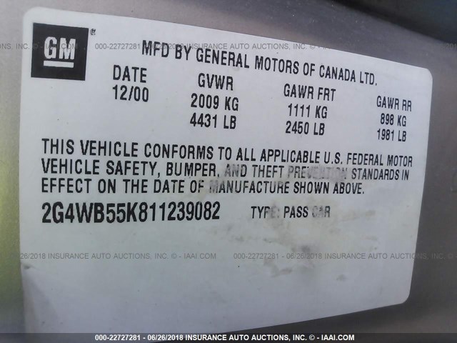 2G4WB55K811239082 - 2001 BUICK REGAL LS 棕色 照片 9