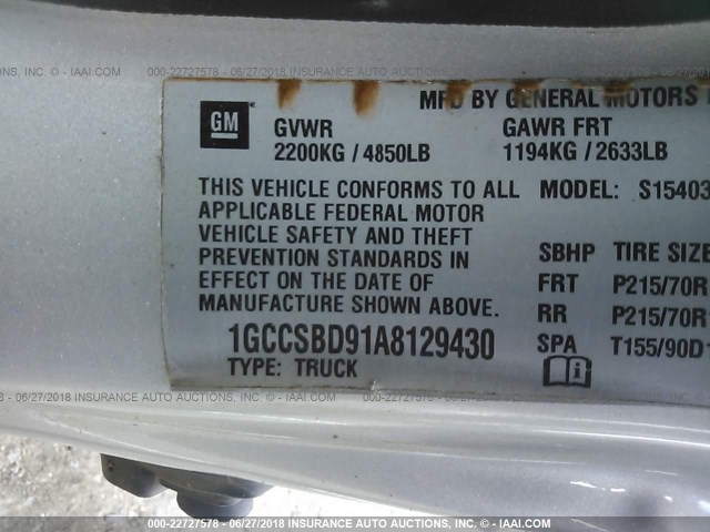 1GCCSBD91A8129430 - 2010 CHEVROLET COLORADO GRAY photo 9