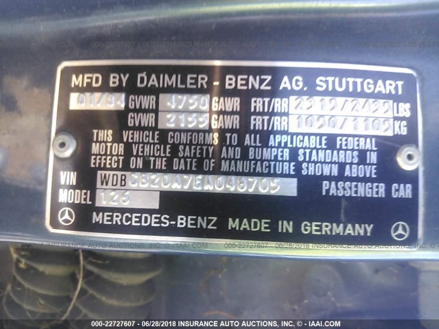 WDBCB20A7EA048705 - 1984 MERCEDES-BENZ 300 SD BLUE photo 9