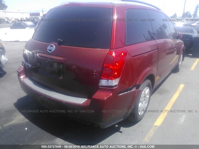 5N1BV28U96N127740 - 2006 NISSAN QUEST S/SE/SL RED photo 4