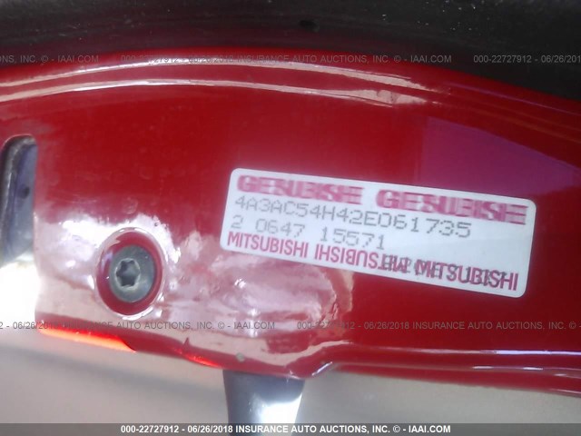 4A3AC54H42E061735 - 2002 MITSUBISHI ECLIPSE GT RED photo 9