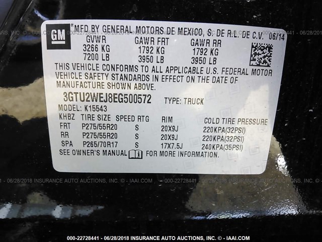 3GTU2WEJ8EG500572 - 2014 GMC SIERRA K1500 DENALI BLACK photo 9