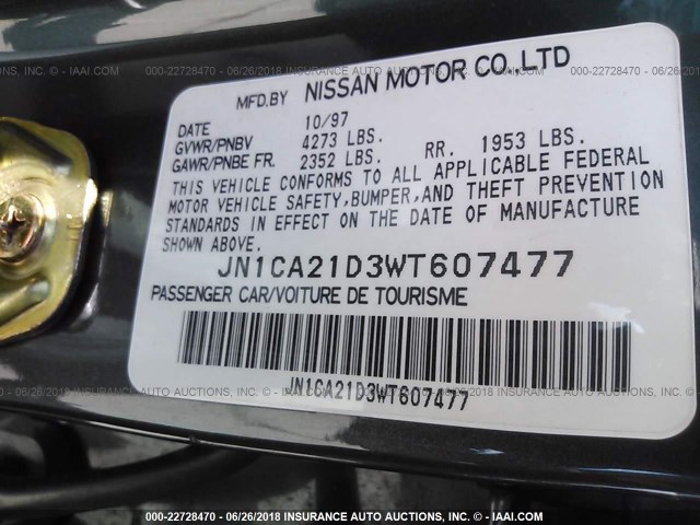 JN1CA21D3WT607477 - 1998 NISSAN MAXIMA GLE/GXE/SE GREEN photo 9