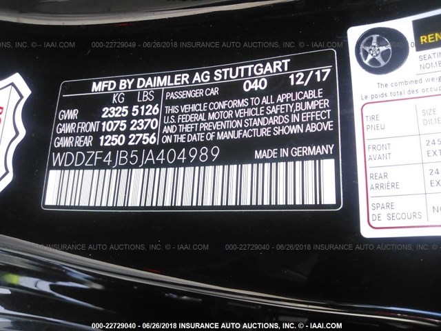 WDDZF4JB5JA404989 - 2018 MERCEDES-BENZ E 300 BLACK photo 9