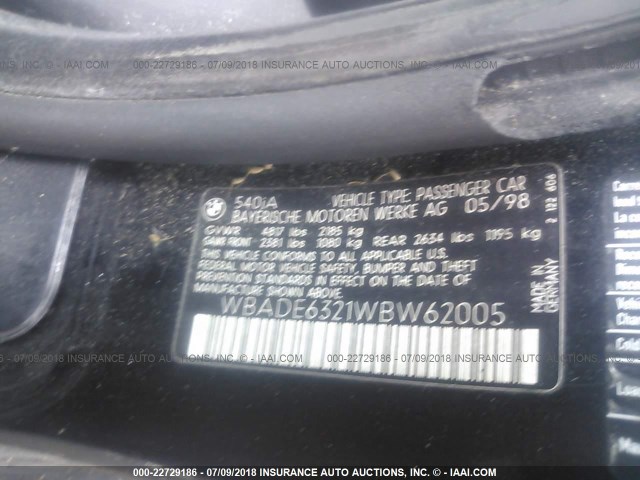 WBADE6321WBW62005 - 1998 BMW 540 I AUTOMATIC Noir photo 9