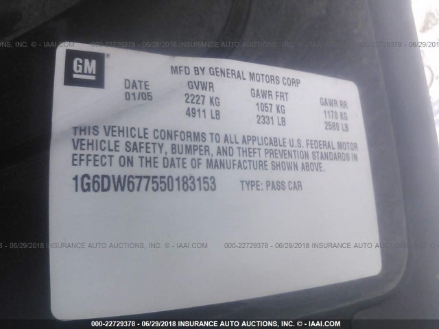 1G6DW677550183153 - 2005 CADILLAC STS BLACK photo 9