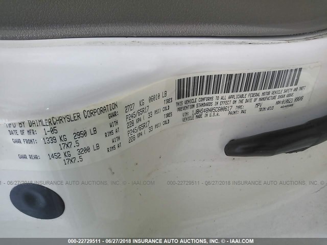 1J8HS48N05C600617 - 2005 JEEP GRAND CHEROKEE LAREDO/COLUMBIA/FREEDOM 白色 照片 9