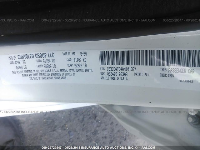 1B3CC4FB4AN101374 - 2010 DODGE AVENGER SXT WHITE photo 9