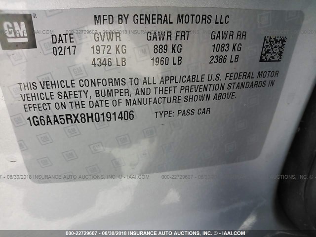 1G6AA5RX8H0191406 - 2017 CADILLAC ATS SILVER photo 9