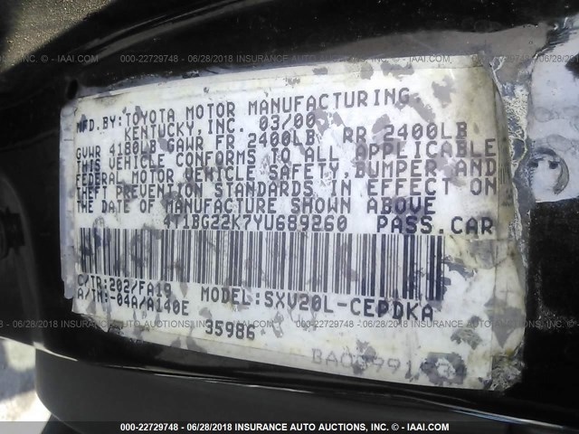 4T1BG22K7YU689260 - 2000 TOYOTA CAMRY CE/LE/XLE GRAY photo 9