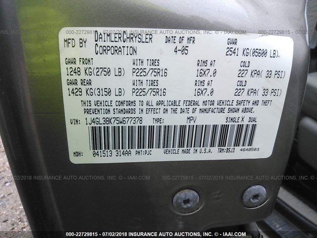 1J4GL38K75W677378 - 2005 JEEP LIBERTY RENEGADE Champagne photo 9