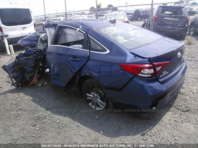 5NPE24AF4GH383173 - 2016 HYUNDAI SONATA SE BLUE photo 3