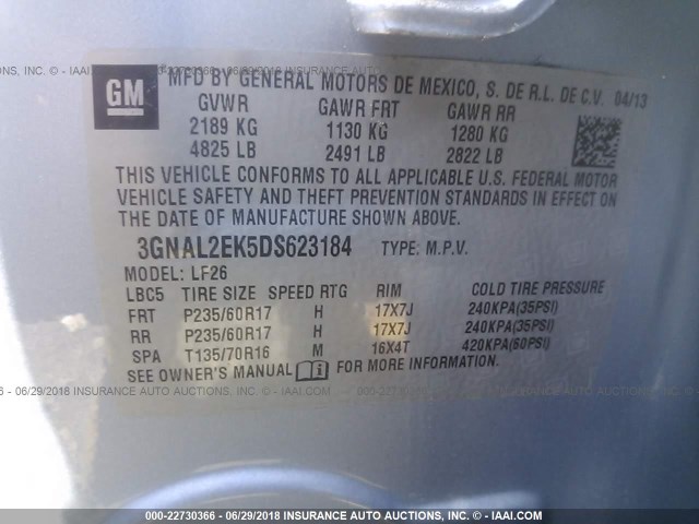 3GNAL2EK5DS623184 - 2013 CHEVROLET CAPTIVA LS 浅蓝色 照片 9