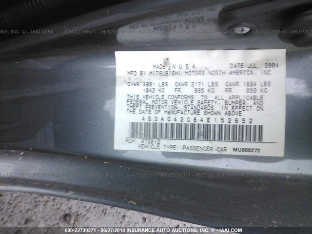 4B3AG42G84E152652 - 2004 DODGE STRATUS SXT GRAY photo 9