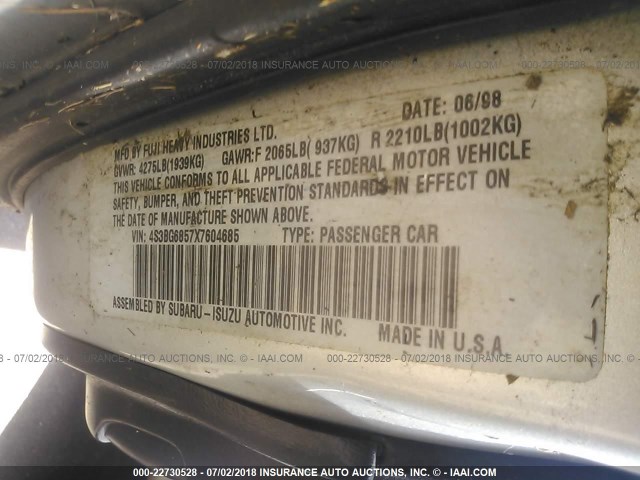 4S3BG6857X7604685 - 1999 SUBARU LEGACY OUTBACK/SSV/LIMITED/30TH SILVER photo 9