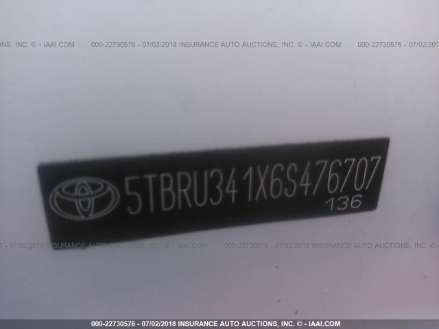 5TBRU341X6S476707 - 2006 TOYOTA TUNDRA ACCESS CAB SR5 WHITE photo 9