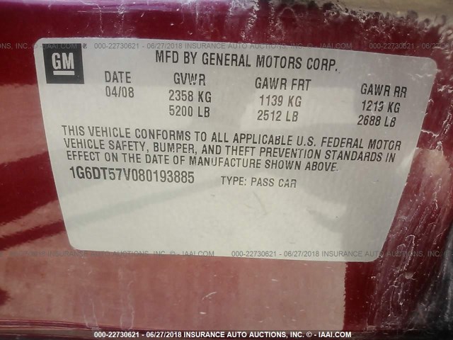 1G6DT57V080193885 - 2008 CADILLAC CTS HI FEATURE V6 RED photo 9