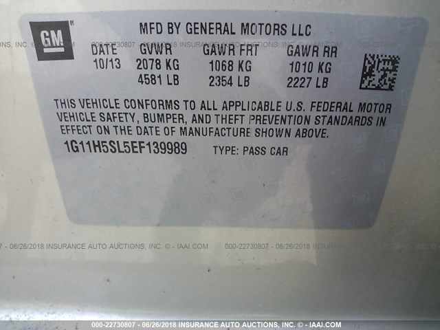 1G11H5SL5EF139989 - 2014 CHEVROLET MALIBU LTZ 棕色 照片 9