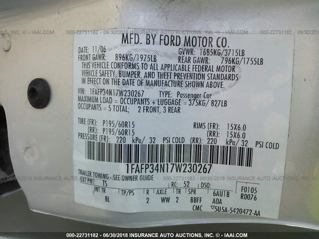 1FAFP34N17W230267 - 2007 FORD FOCUS ZX4/S/SE/SES SILVER photo 9