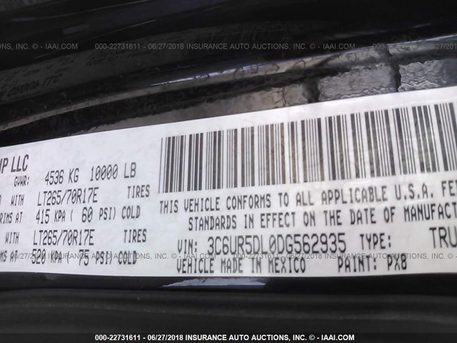 3C6UR5DL0DG562935 - 2013 RAM 2500 SLT Czarny zdjęcie 9