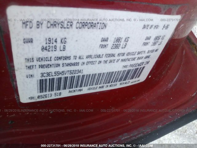 3C3EL55H5VT522341 - 1997 CHRYSLER SEBRING JXI RED photo 9