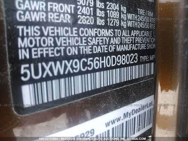 5UXWX9C56H0D98023 - 2017 BMW X3 XDRIVE28I BROWN photo 9