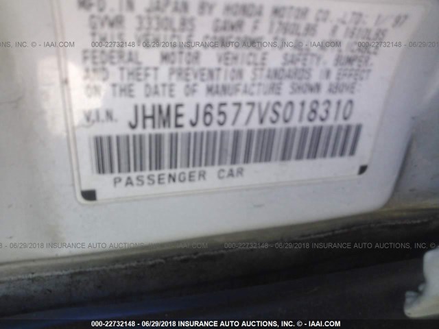 JHMEJ6577VS018310 - 1997 HONDA CIVIC LX WHITE photo 9