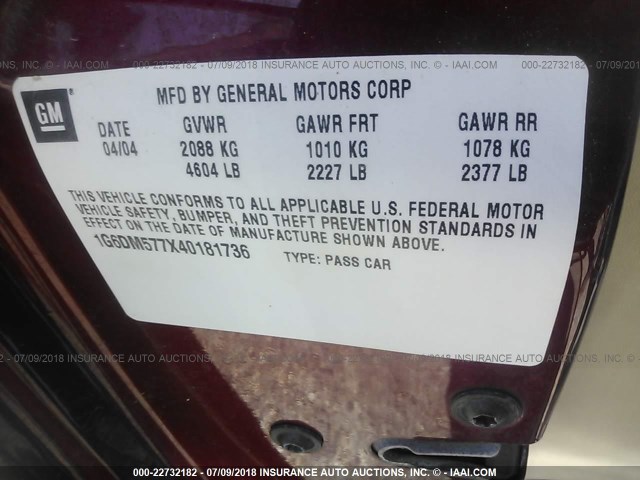 1G6DM577X40181736 - 2004 CADILLAC CTS RED photo 9