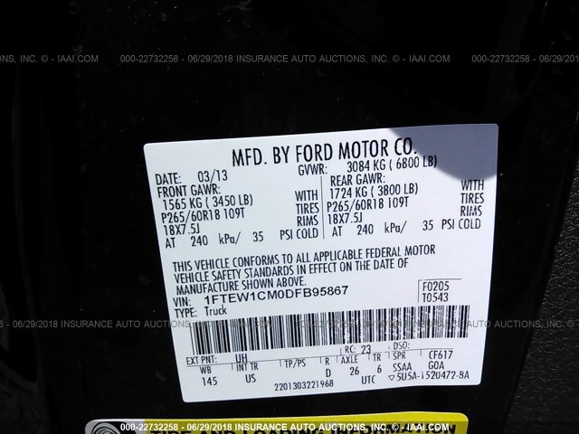 1FTEW1CM0DFB95867 - 2013 FORD F150 SUPERCREW 黑色 照片 9