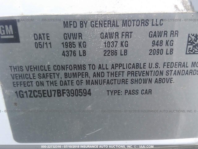 1G1ZC5EU7BF390594 - 2011 CHEVROLET MALIBU 1LT 白色 照片 9