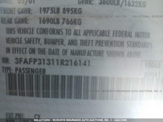 3FAFP31311R216141 - 2001 FORD FOCUS ZX3 GRAY photo 9