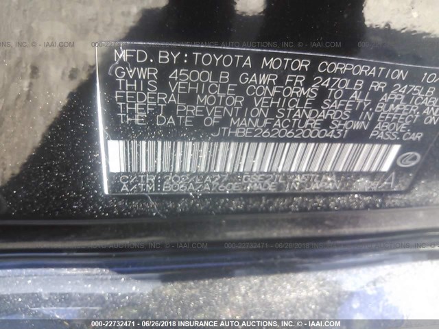 JTHBE262062000431 - 2006 LEXUS IS 350 BLACK photo 9