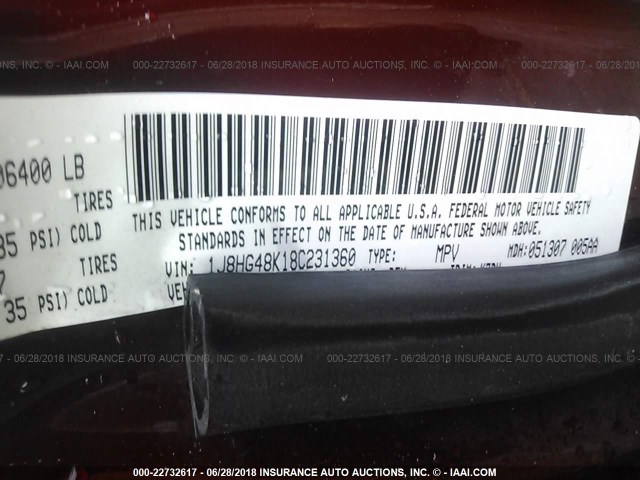 1J8HG48K18C231360 - 2008 JEEP COMMANDER SPORT ყავისფერი ფოტო 9