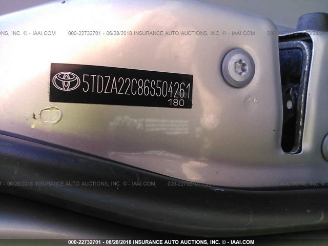 5TDZA22C86S504261 - 2006 TOYOTA SIENNA XLE/XLE LIMITED SILVER photo 9