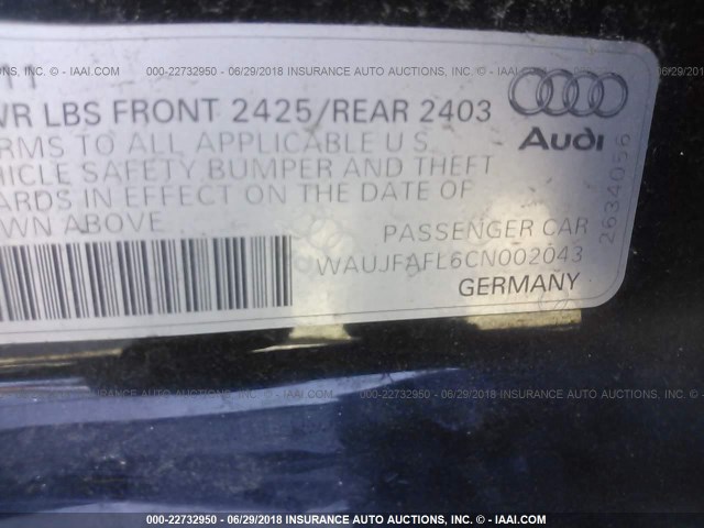 WAUJFAFL6CN002043 - 2012 AUDI A4 PRESTIGE BLACK photo 9