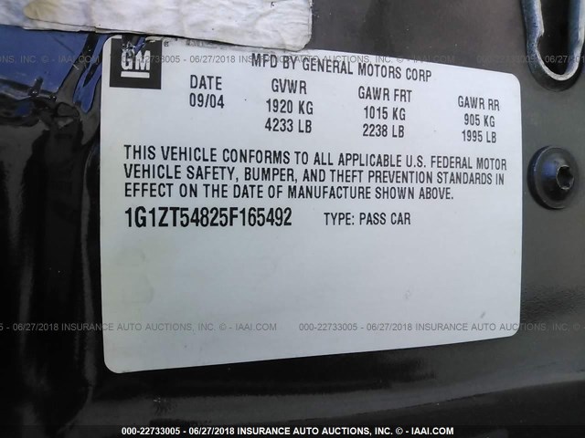 1G1ZT54825F165492 - 2005 CHEVROLET MALIBU LS 蓝色 照片 9