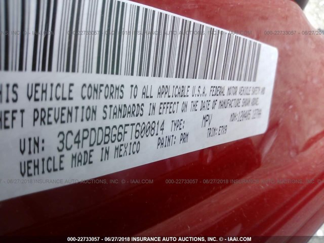 3C4PDDBG6FT600814 - 2015 DODGE JOURNEY SXT RED photo 9