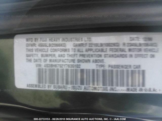 4S3BH6752Y7635102 - 2000 SUBARU LEGACY OUTBACK AWP 绿色 照片 9