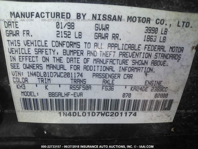 1N4DL01D7WC201174 - 1998 NISSAN ALTIMA XE/GXE/SE/GLE BLACK photo 9