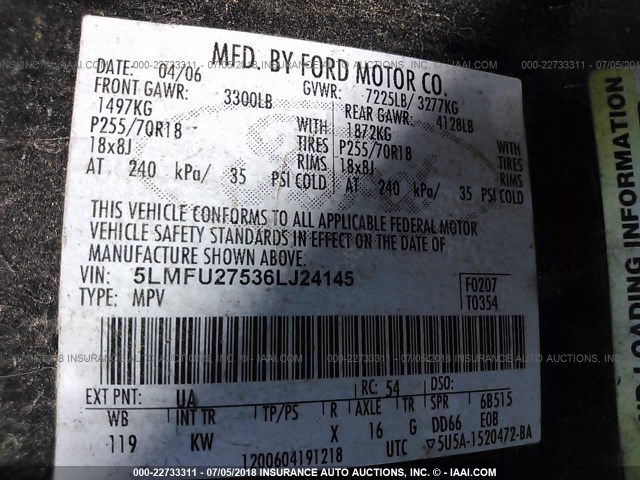 5LMFU27536LJ24145 - 2006 LINCOLN NAVIGATOR 黑色 照片 9