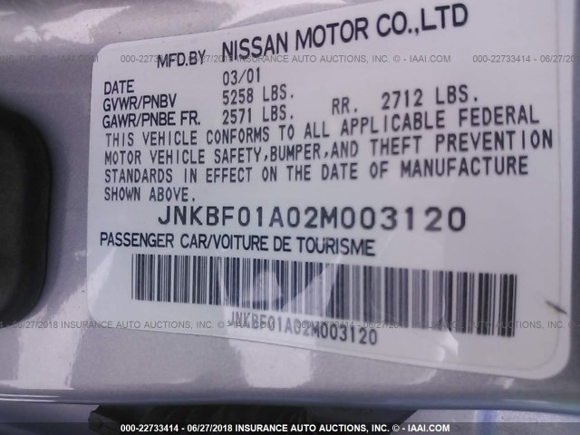 JNKBF01A02M003120 - 2002 INFINITI Q45 SILVER photo 9