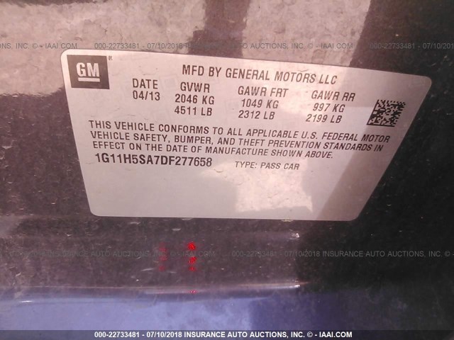 1G11H5SA7DF277658 - 2013 CHEVROLET MALIBU LTZ 黑色 照片 9