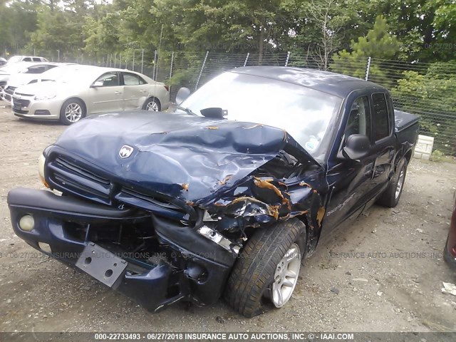 1B7HL2AN21S282096 - 2001 DODGE DAKOTA QUAD BLUE photo 2