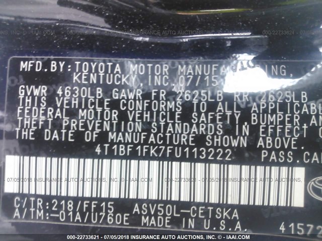 4T1BF1FK7FU113222 - 2015 TOYOTA CAMRY LE/XLE/SE/XSE BLACK photo 9