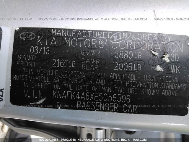 KNAFK4A6XE5056596 - 2014 KIA FORTE LX SILVER photo 9