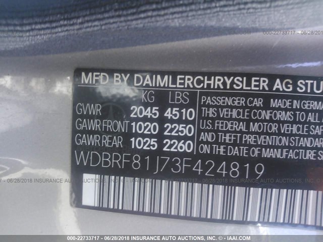 WDBRF81J73F424819 - 2003 MERCEDES-BENZ C 240 4MATIC SILVER photo 9