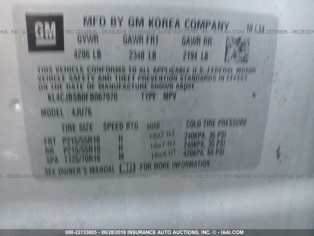 KL4CJBSB0FB067970 - 2015 BUICK ENCORE CONVENIENCE 银色 照片 9