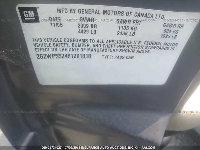 2G2WP552461201818 - 2006 PONTIAC GRAND PRIX GOLD photo 9