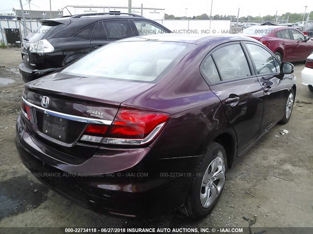 2HGFB2F54DH525763 - 2013 HONDA CIVIC LX 勃艮第红 照片 4