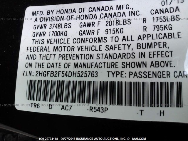 2HGFB2F54DH525763 - 2013 HONDA CIVIC LX 勃艮第红 照片 9